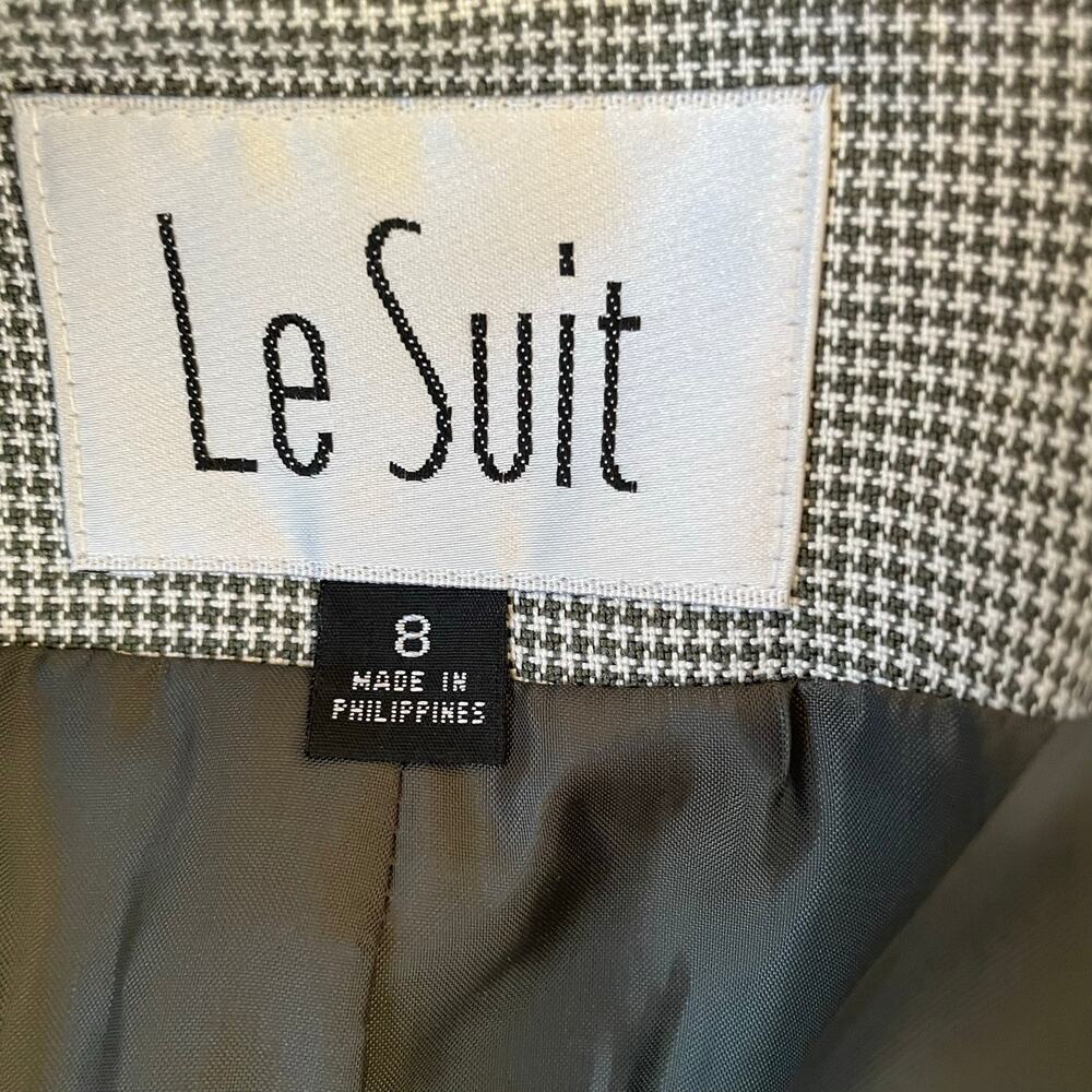 Le Suit Houndstooth Blazer Coat Tailored Longline Quiet Luxury Sz 8 Y2K Office - Picture 6 of 12